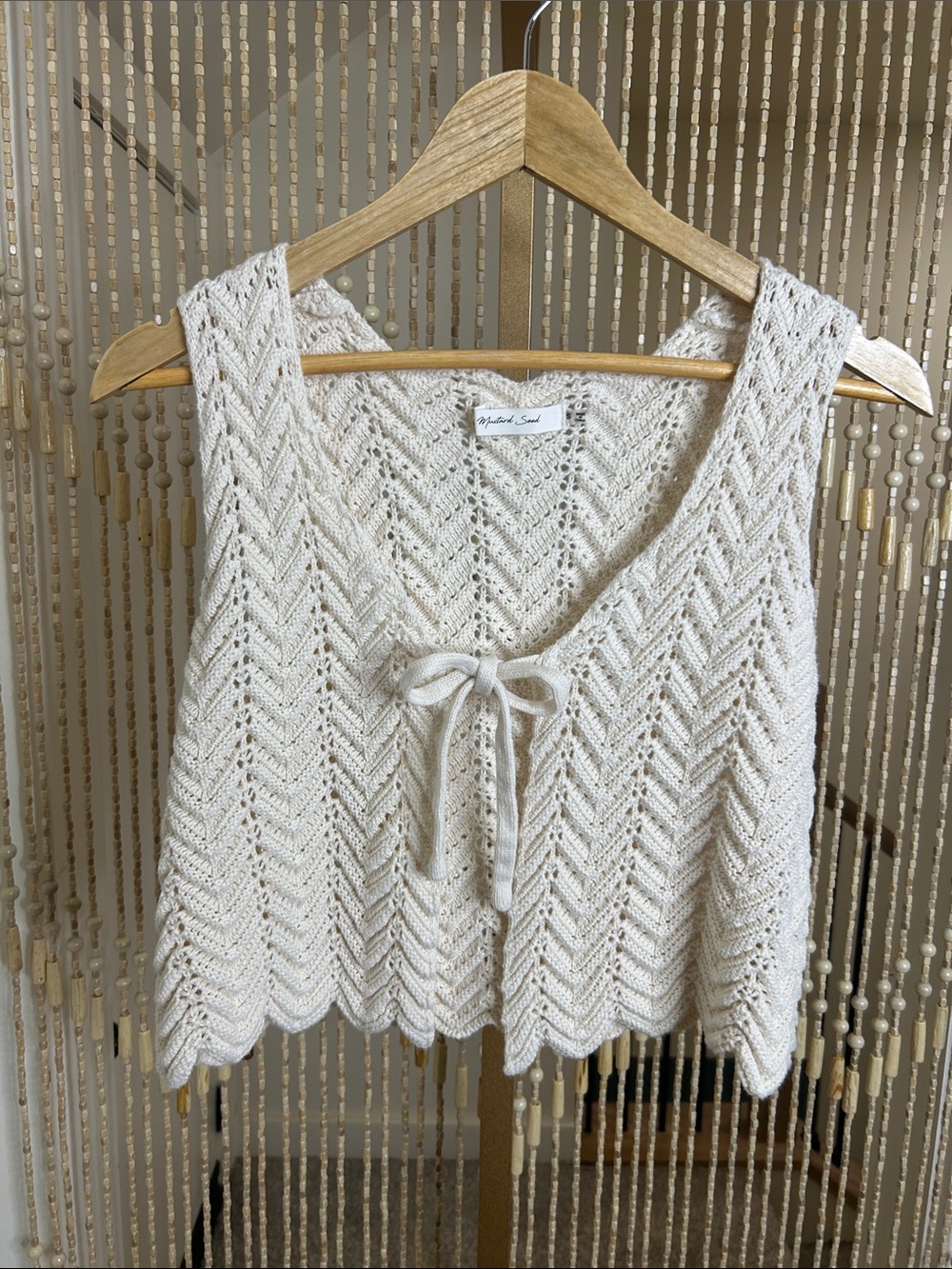 Mustard Seed vest Cream Open Chevron Knit Tie-Front Tank